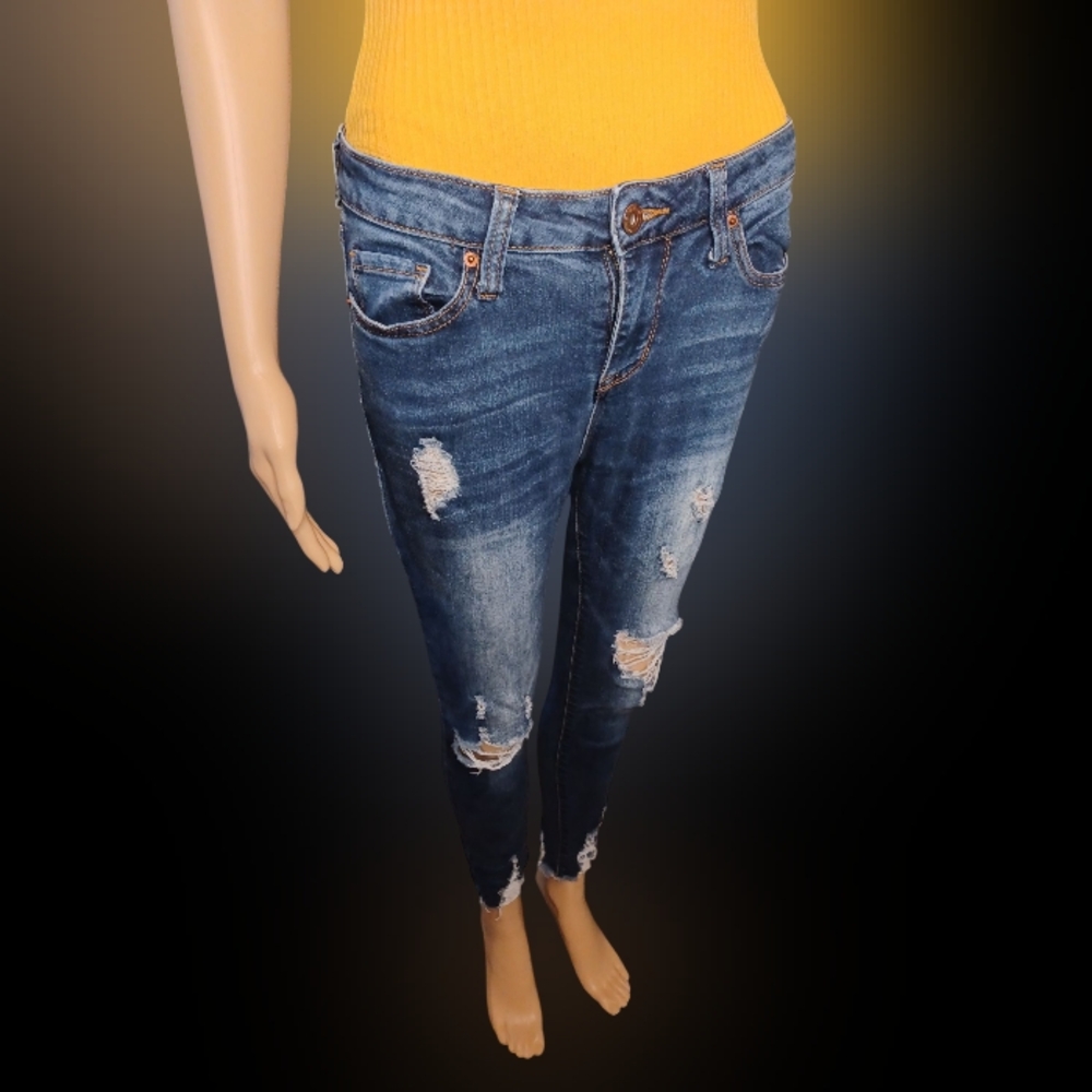 SONG Perfect High Rise Skinny Ankle istressed Blue Jeans